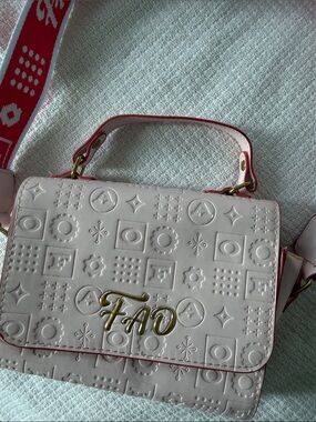 FA Light Pink Embossed Top-Handle Satchel with Gold Logo